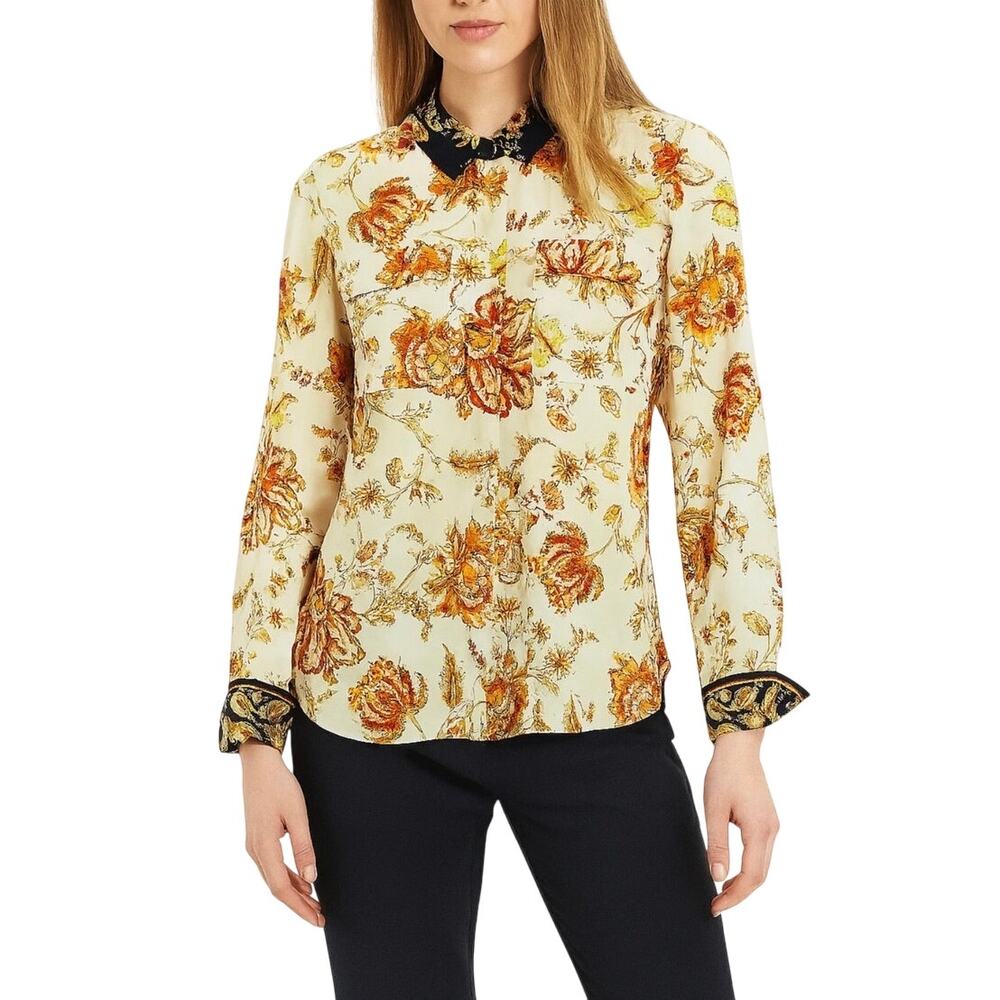 KOBI HALPERIN100% Silk Alix Floral Blouse-Shirt Women XXL Cream Elegant Designe